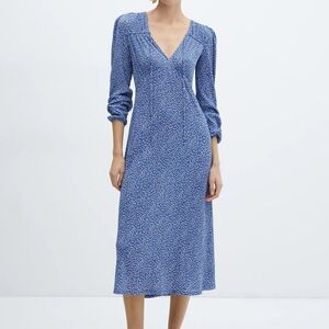 Mango Patterned Blue Long Sleeve Dress